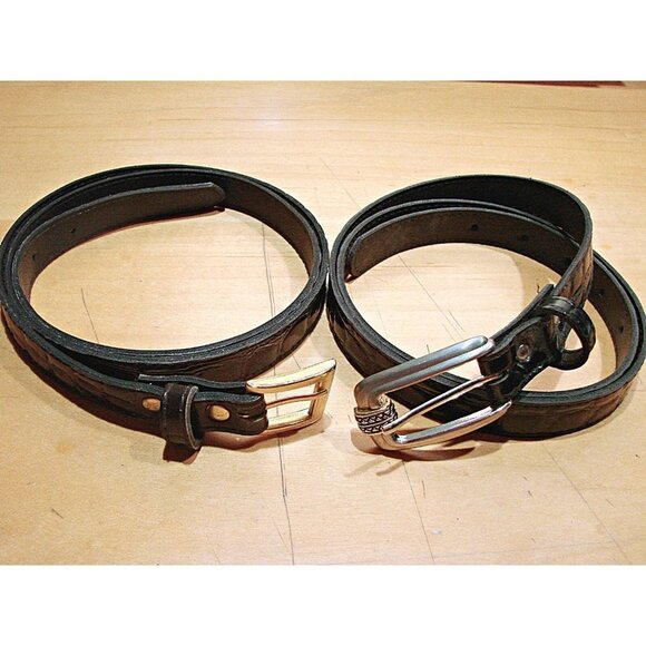 Lot of 2 Womens Brown Black Croc Design Faux Leather Dress Belts Size 10 - Picture 1 of 8